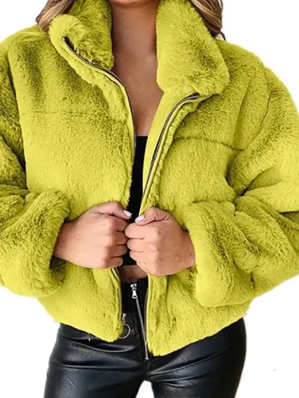 Cozy Loose Women Crop Fleece Jacket