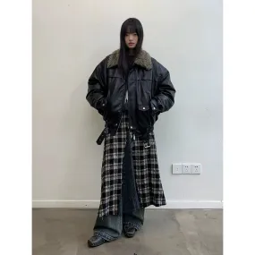 Detachable Fur Collar Faux Leather Jacket