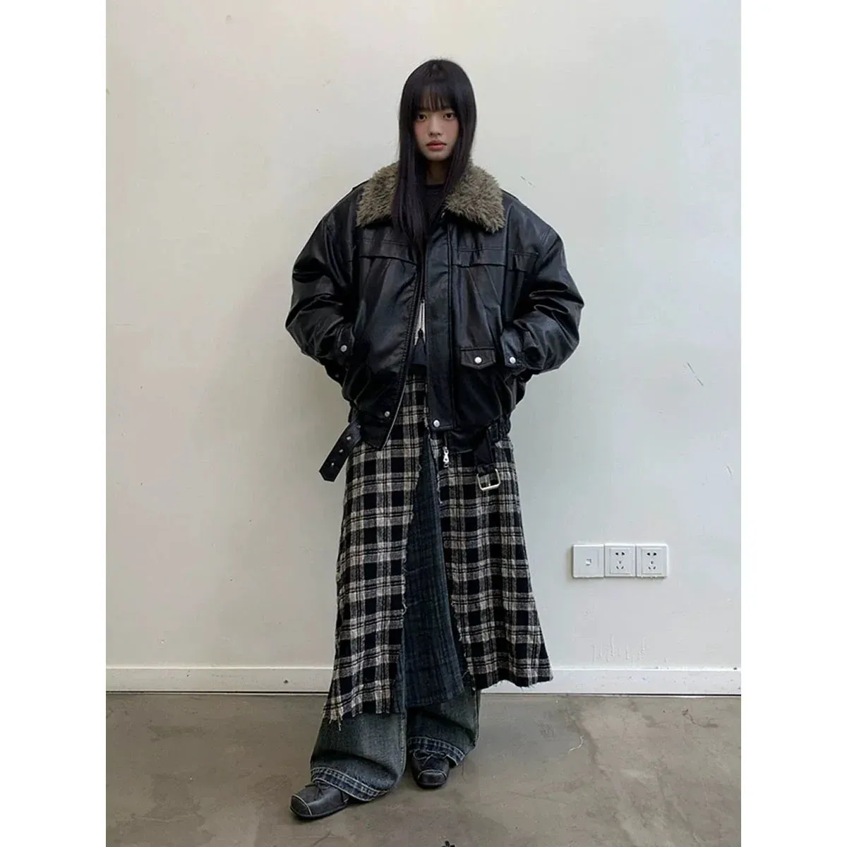 Detachable Fur Collar Faux Leather Jacket