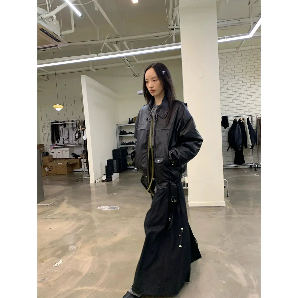 Detachable Fur Collar Faux Leather Jacket