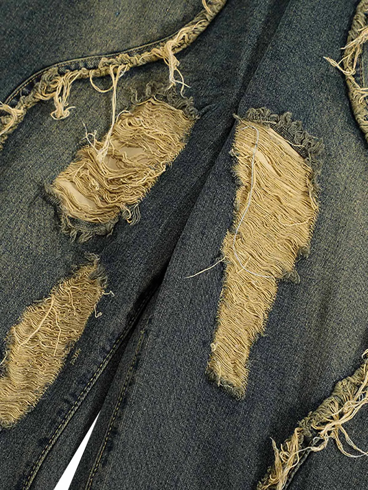 Distressed Patchwork Raw Edge Straight Jeans
