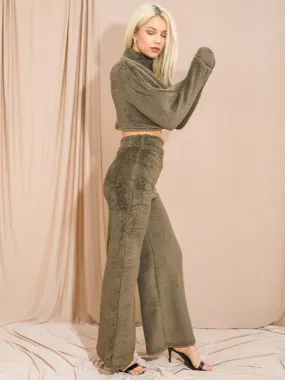 Elsie Teddy Crop Top & Trouser Co-ord In Khaki