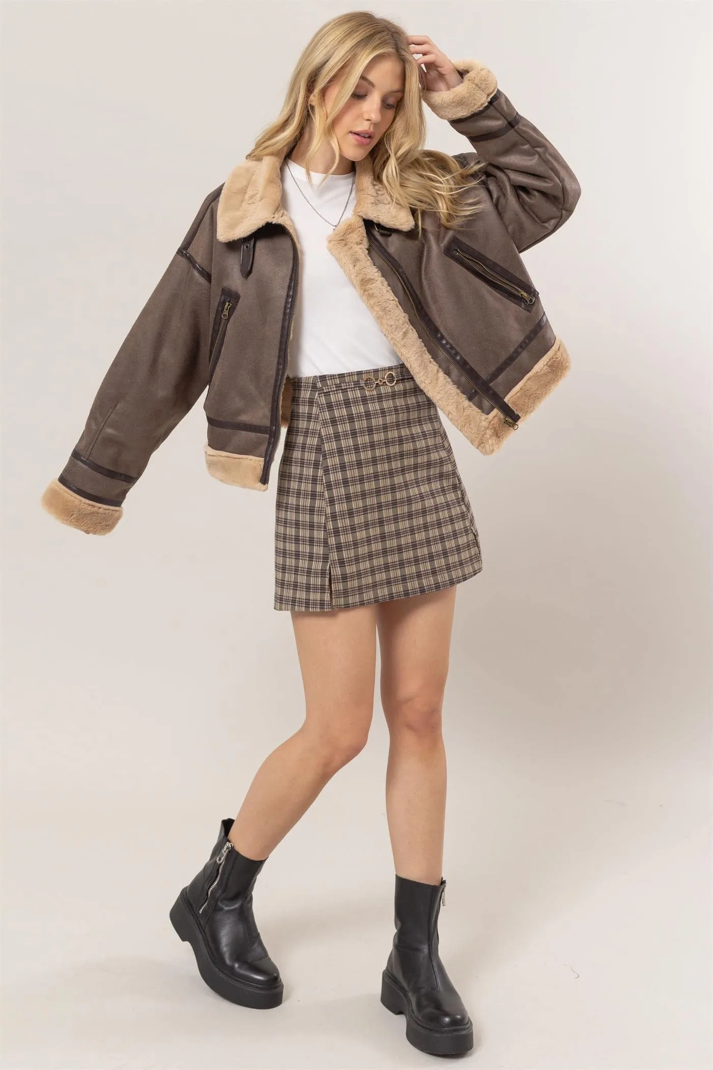 Fur Contrast Suede Jacket