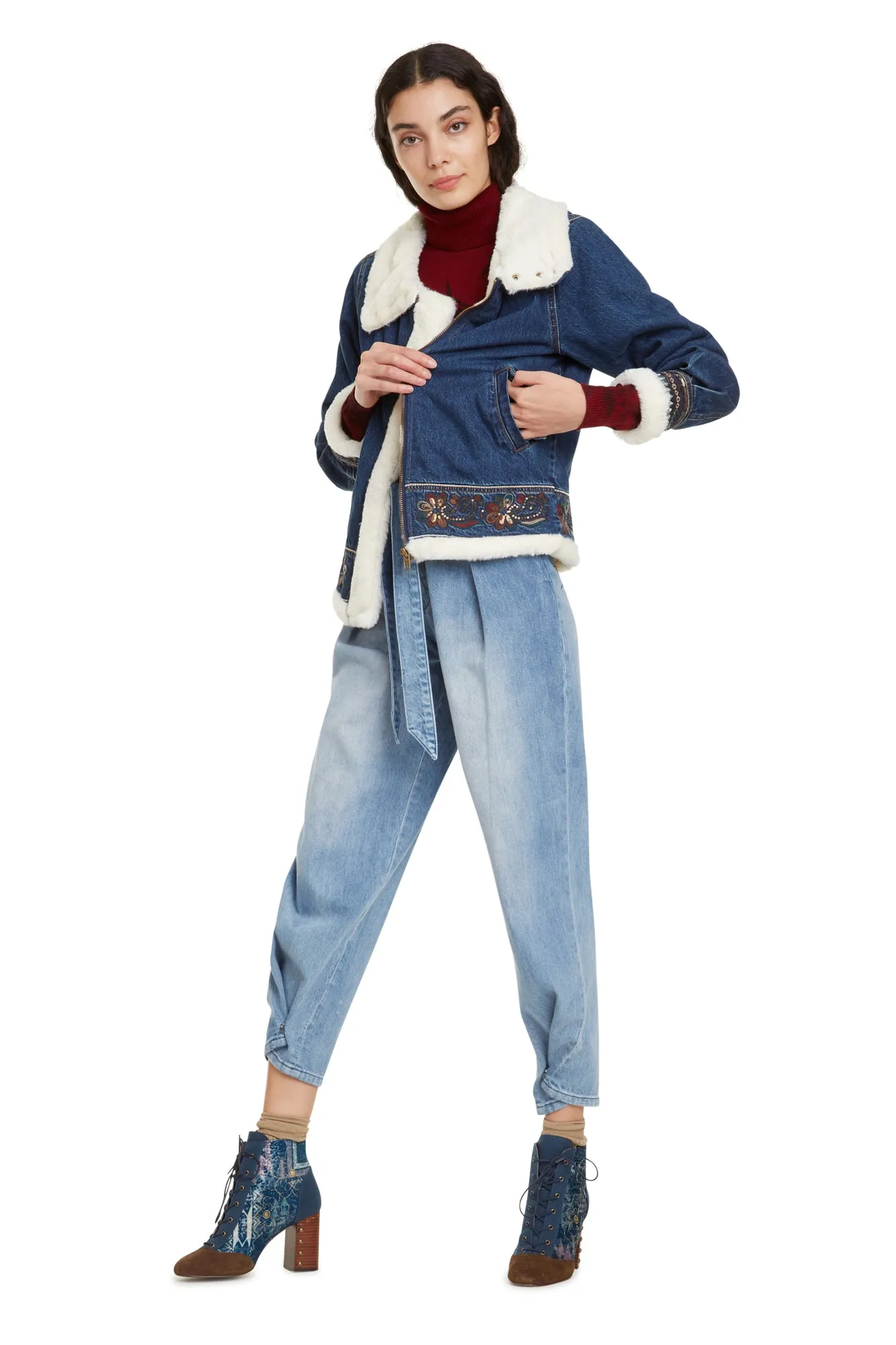 Glasgow Embroidered Denim Flight Jacket Desigual Style 19WWED57