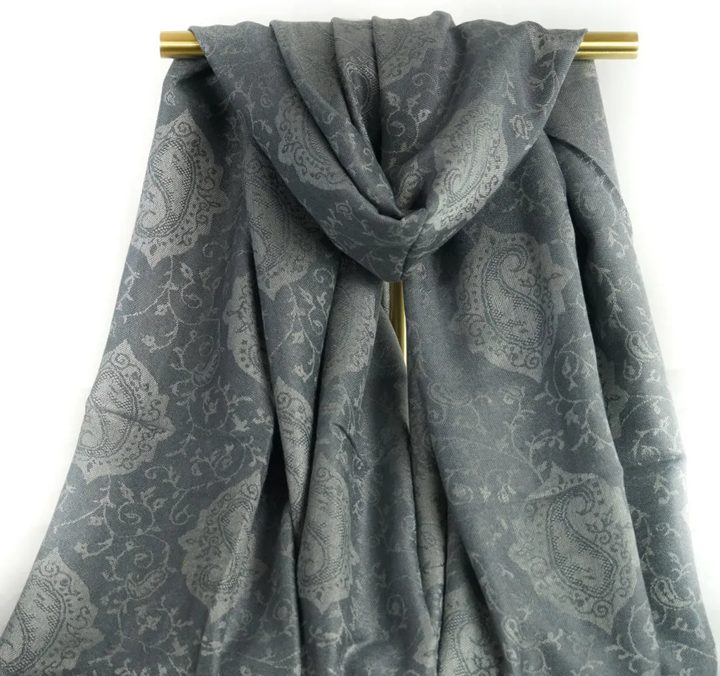 Gray Royal Paisley Pashmina Scarf Bohemian Shawl