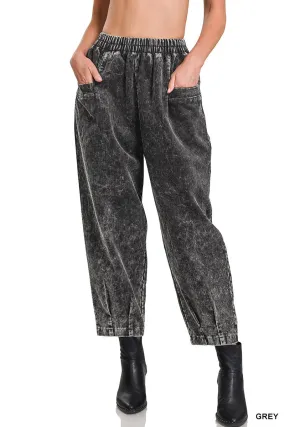 Grey Mineral Wash Corduroy Cropped Pants