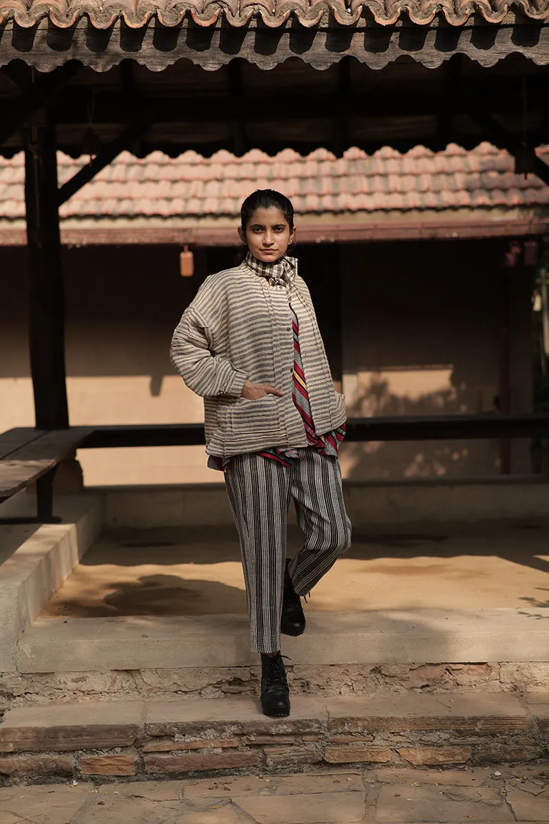 Handwoven Desi wool Stripe angada jakcet