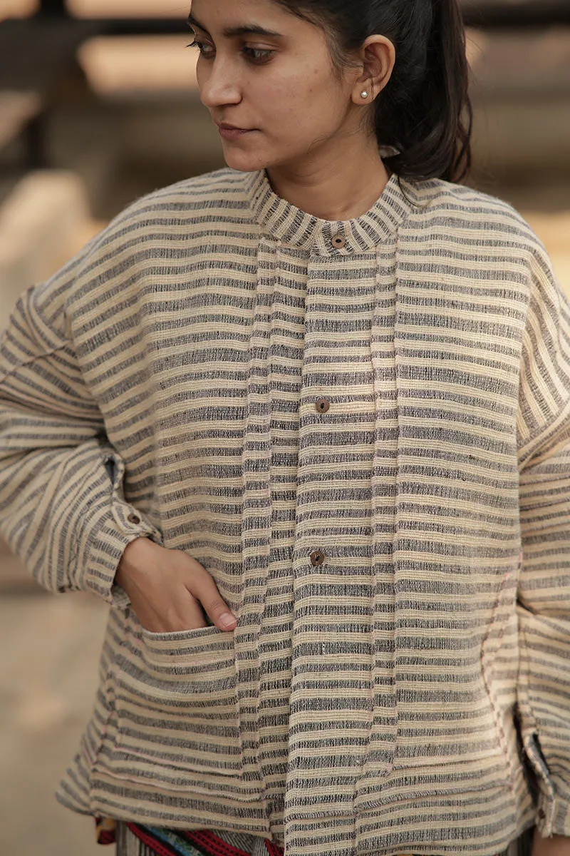 Handwoven Desi wool Stripe angada jakcet