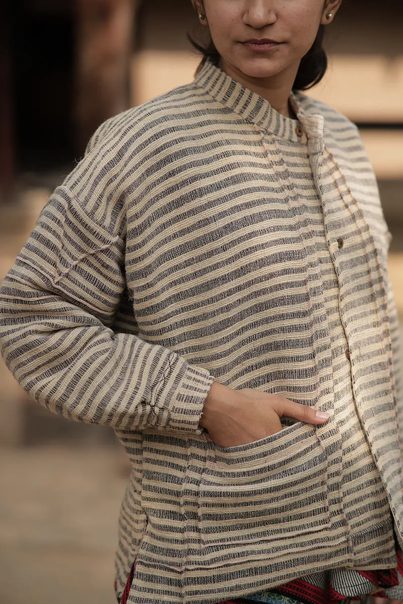 Handwoven Desi wool Stripe angada jakcet