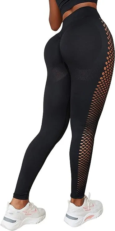 High Waist Black Fish Net Stretch Leggings