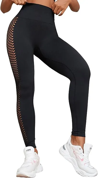 High Waist Black Fish Net Stretch Leggings