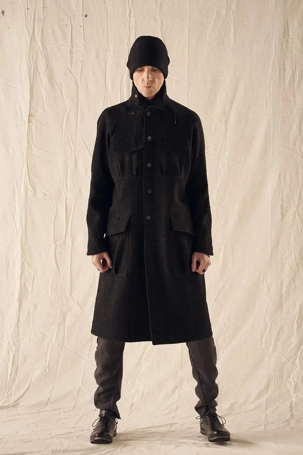 Hight neck coat Shetland wool