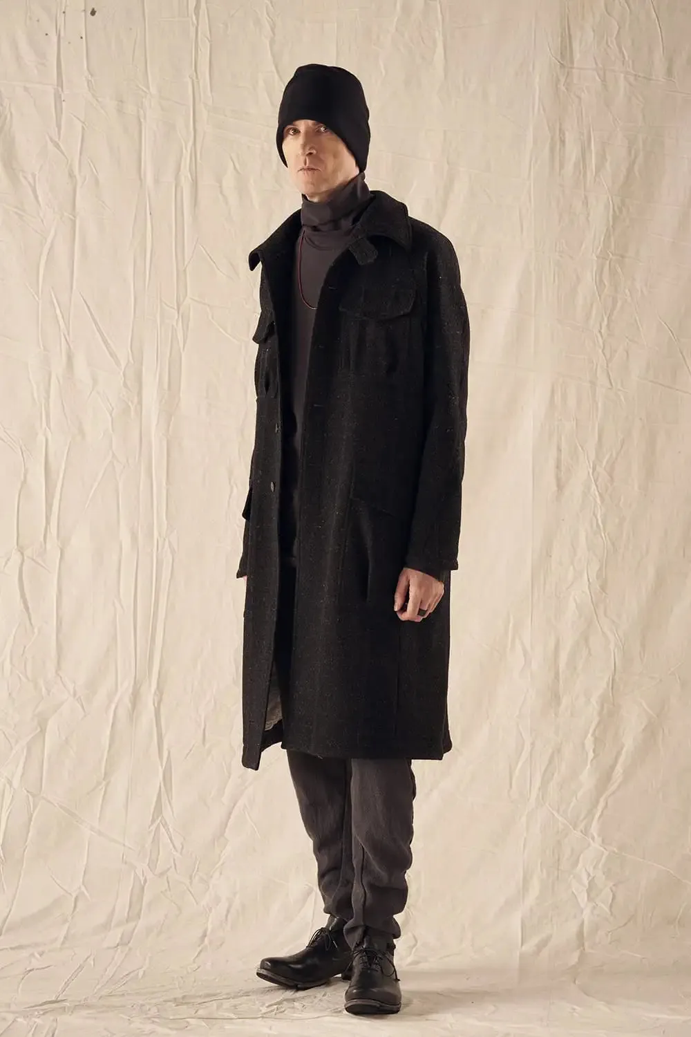 Hight neck coat Shetland wool