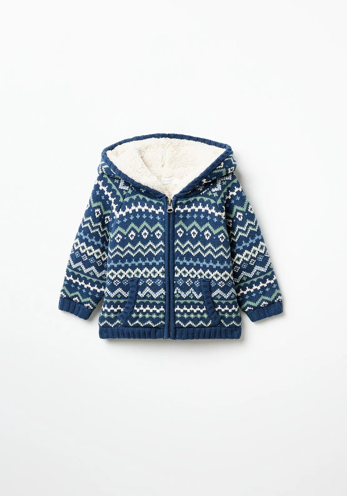 Hooded jacquard jacket - Navy