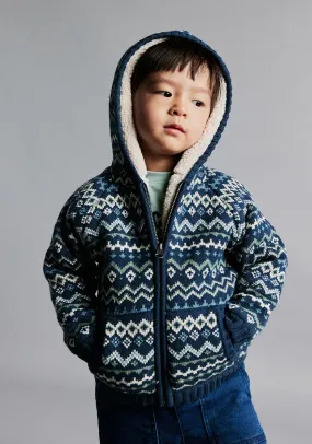 Hooded jacquard jacket - Navy