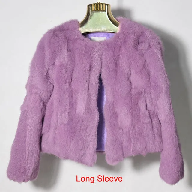 Hot Women Real Rabbit Fur Coat Natural Rex Rabbit Fur Coat O-Neck Fashion Slim Thin Rabbit Fur Coat Full Pelt Genuine Fur Jacket