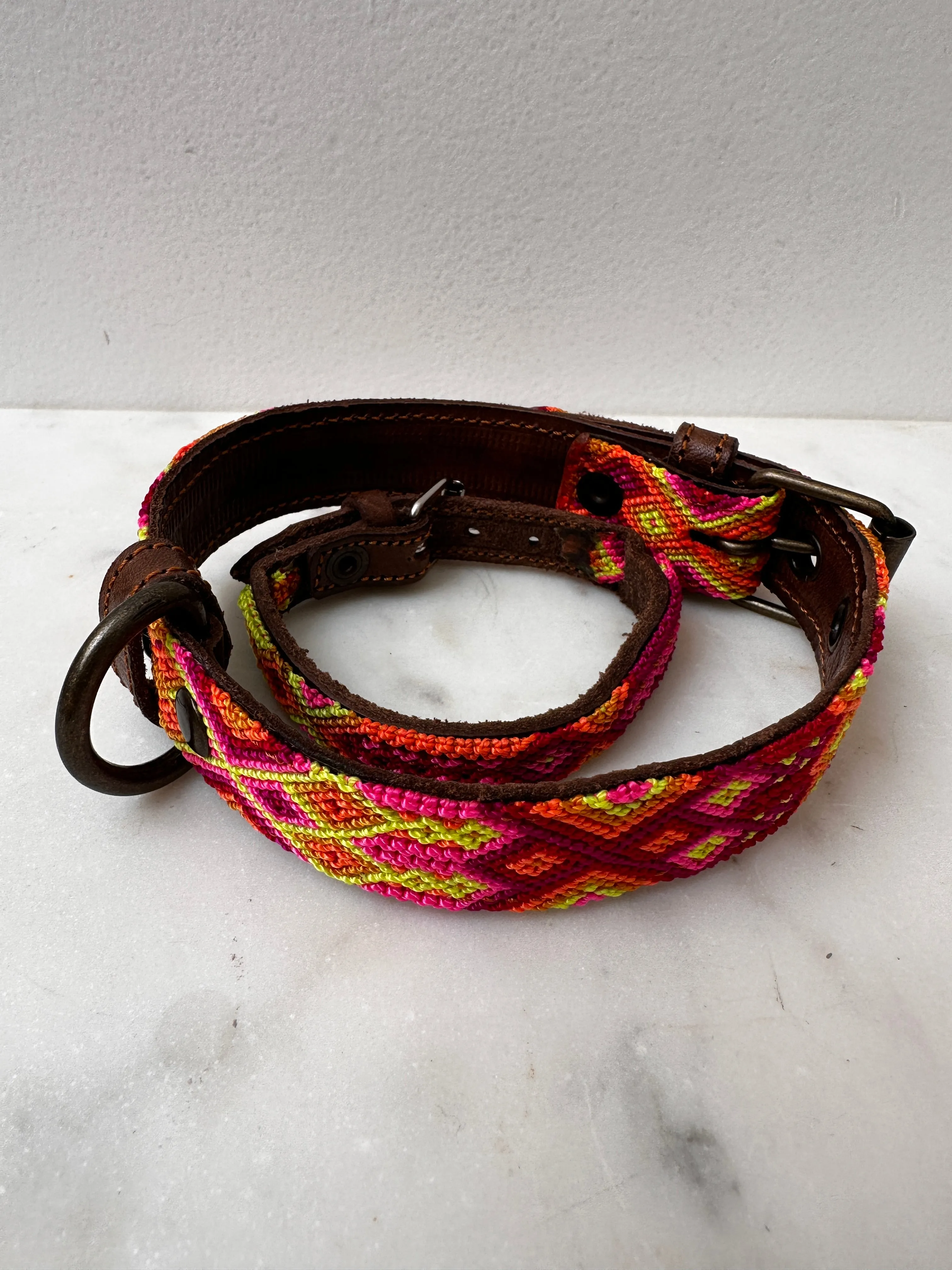 Huichol Fully Embroidered Dog Collar S7