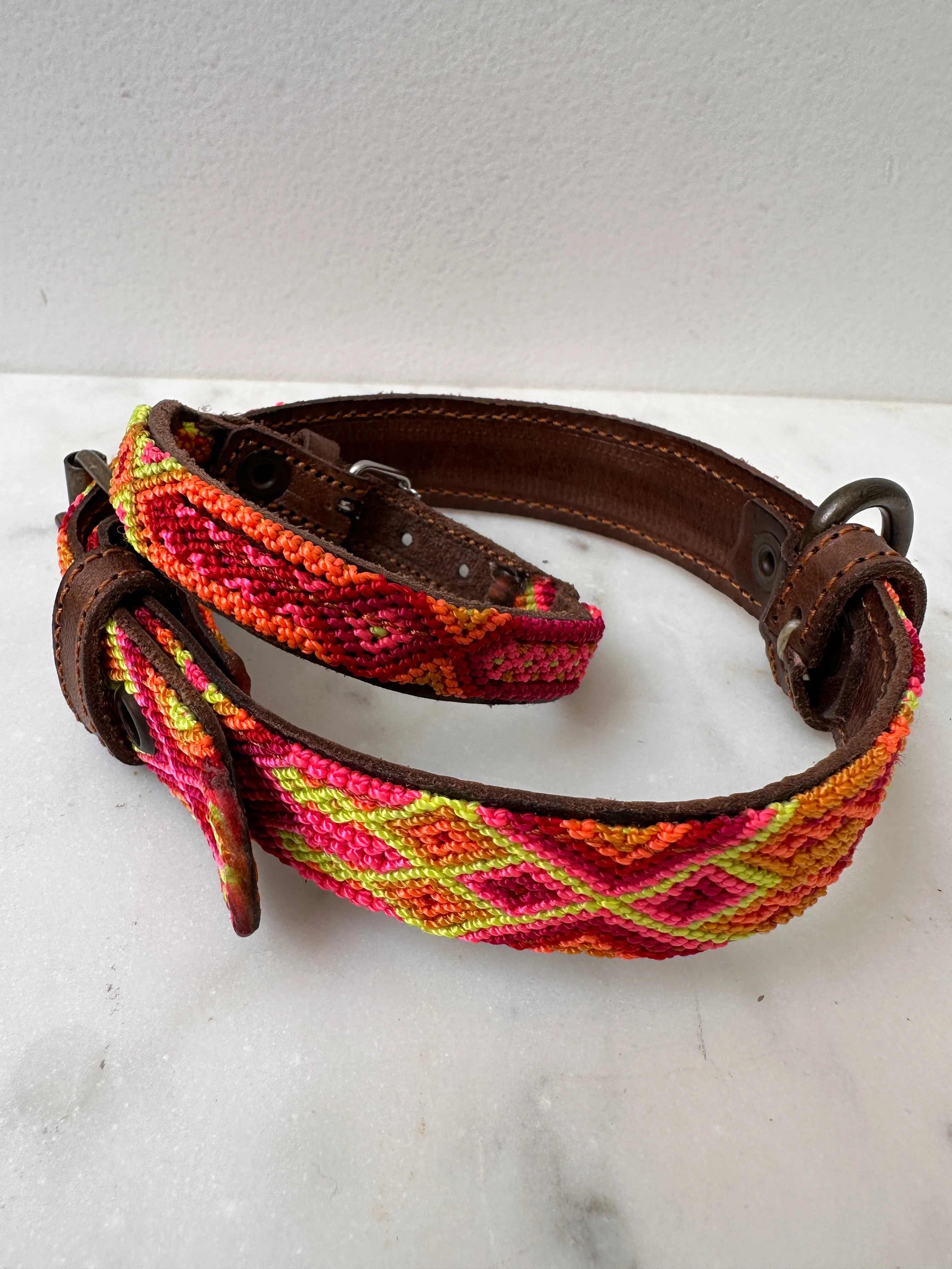 Huichol Fully Embroidered Dog Collar S7