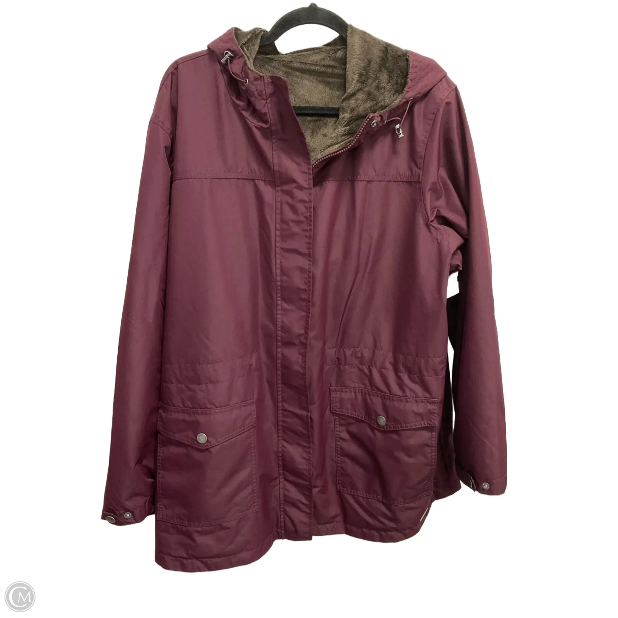 Jacket Faux Fur & Sherpa By Natural Reflections In Maroon, Size: 1x