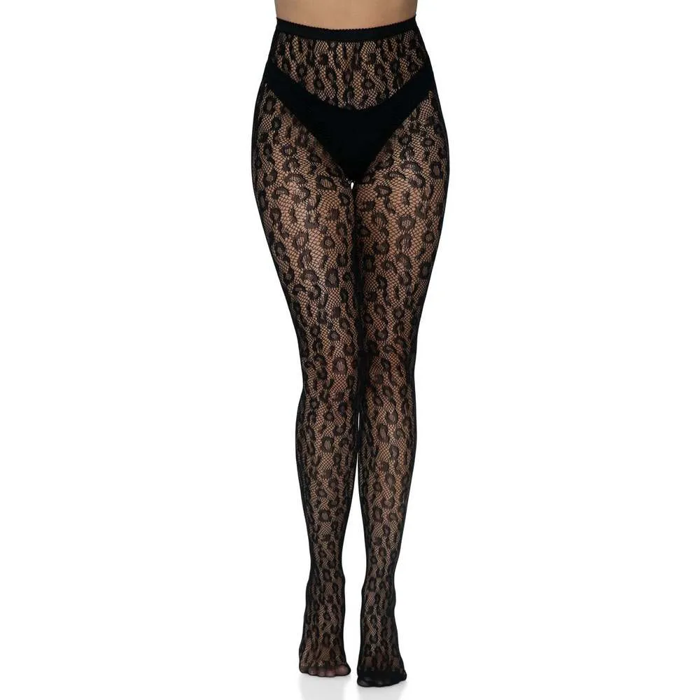 Leopard Net Tights- Black