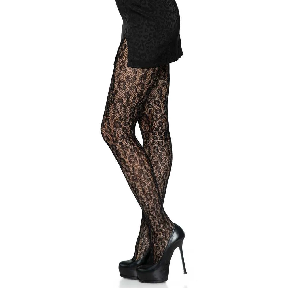 Leopard Net Tights- Black