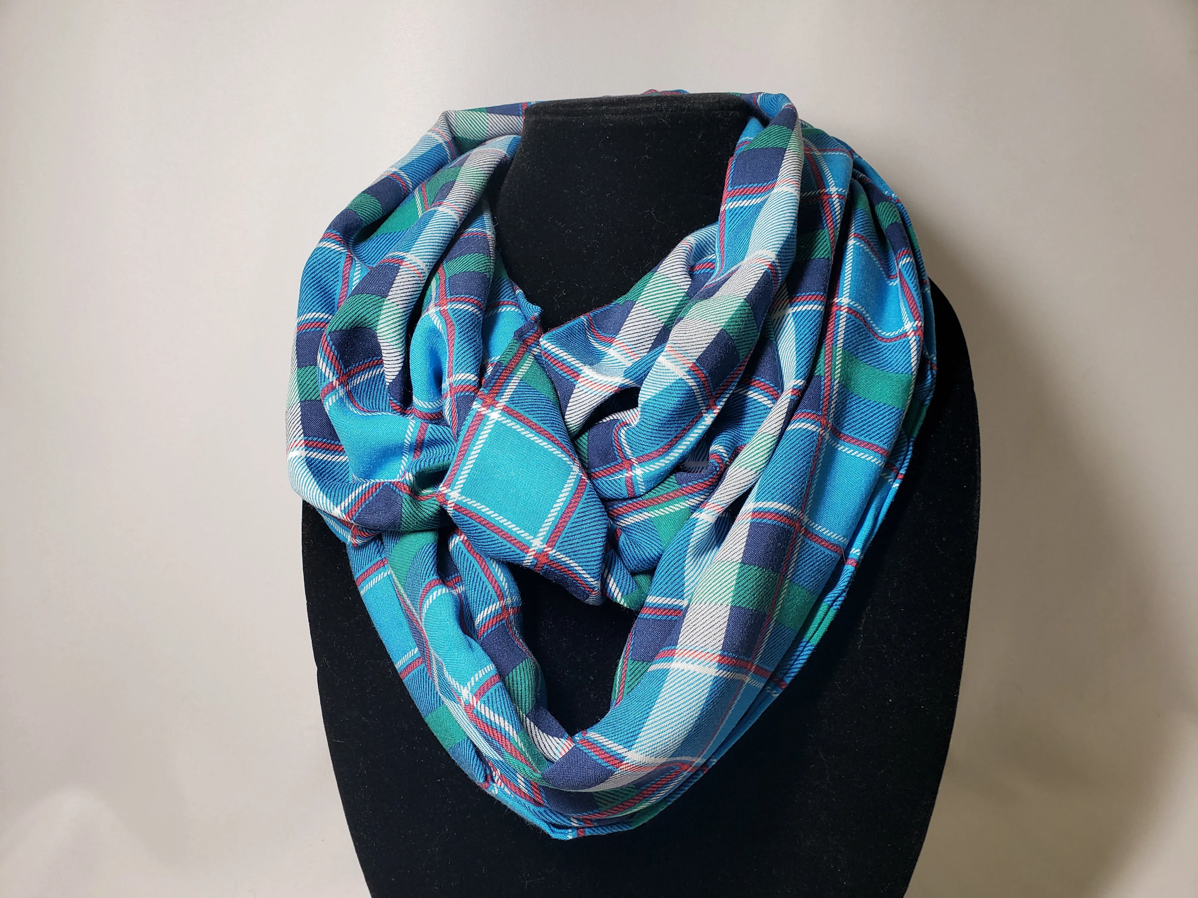 Lightweight Infinity Scarf in Bright Plaid