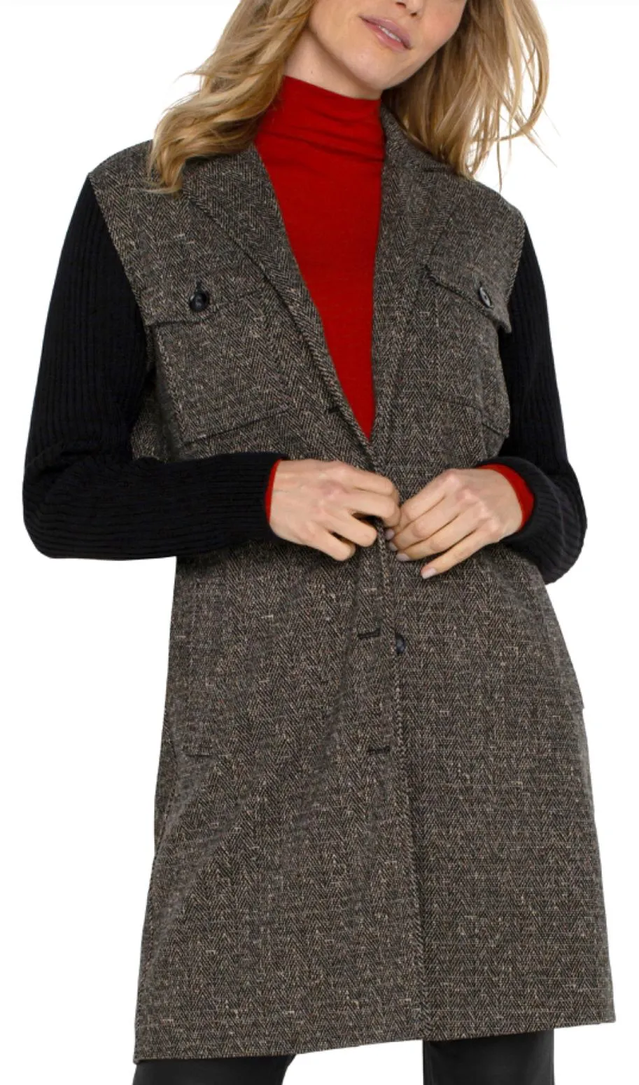 Liverpool Herringbone Coatigan Sweater