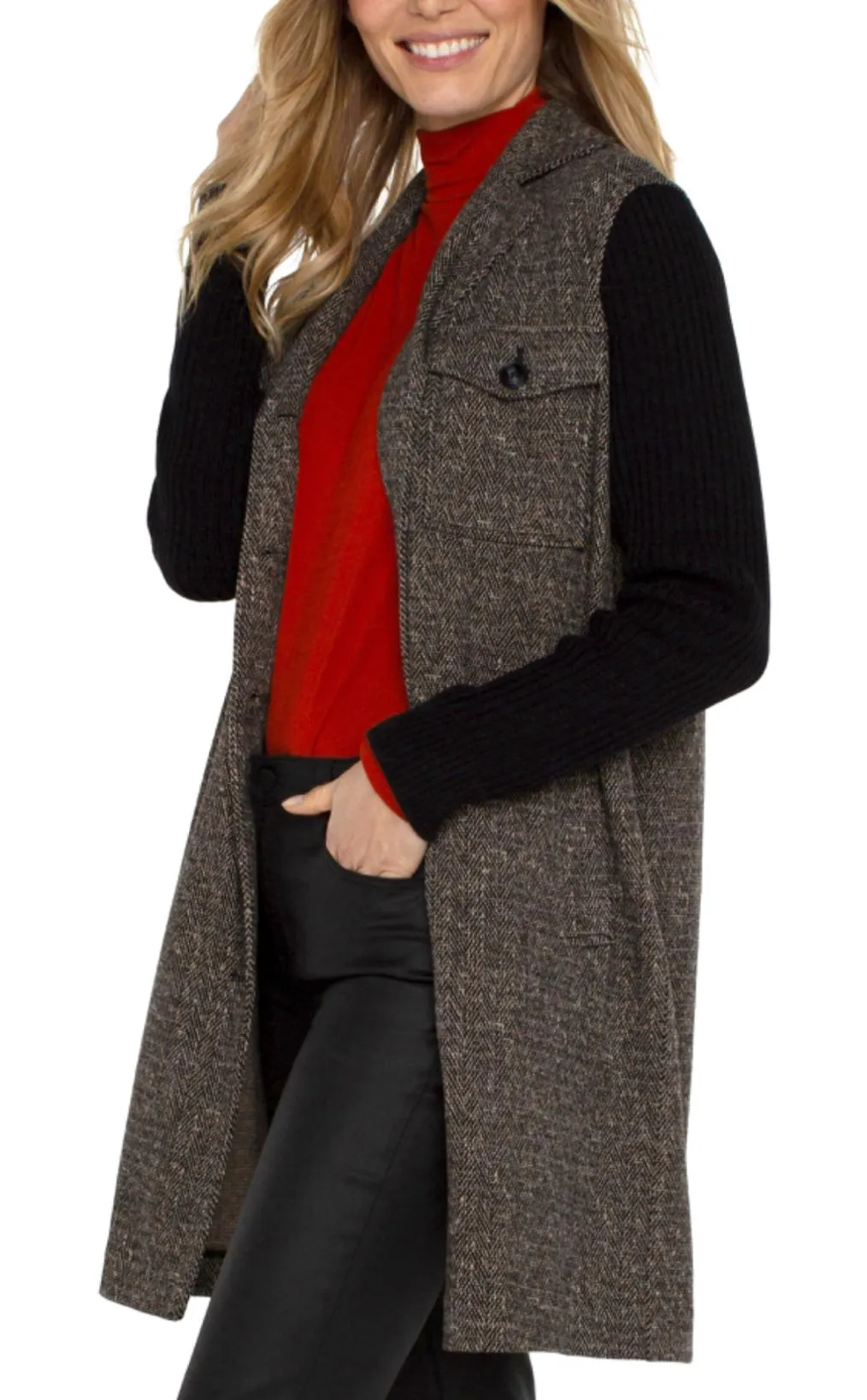 Liverpool Herringbone Coatigan Sweater