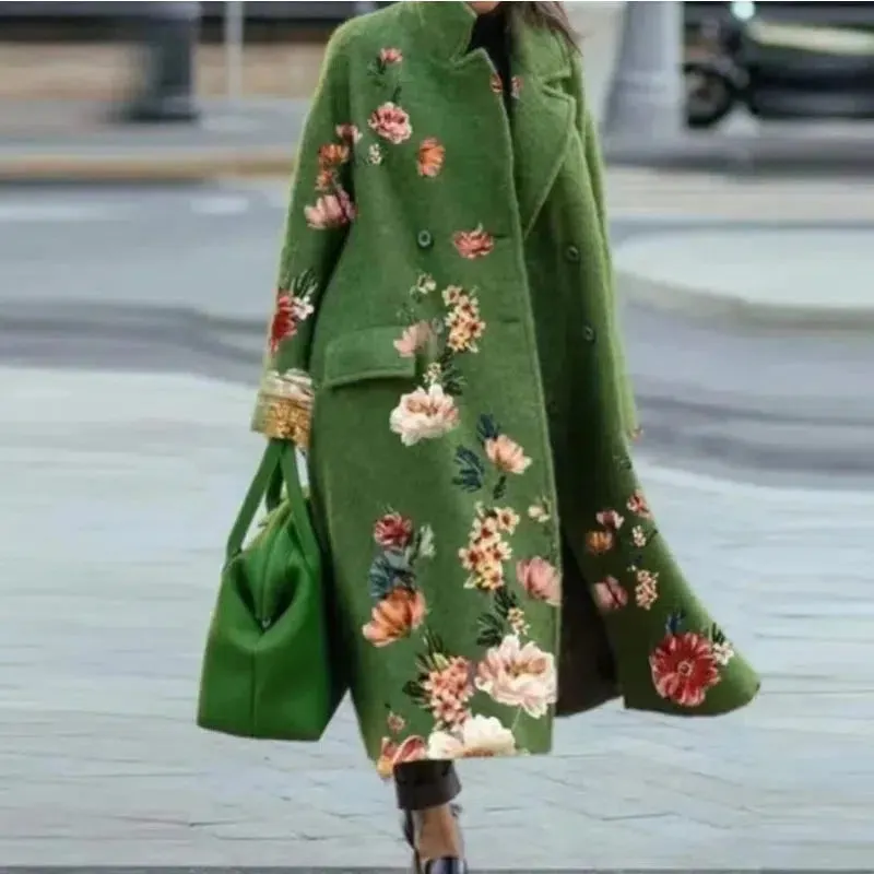 Long Sleeve Lapel Collar Trench Coat for Women