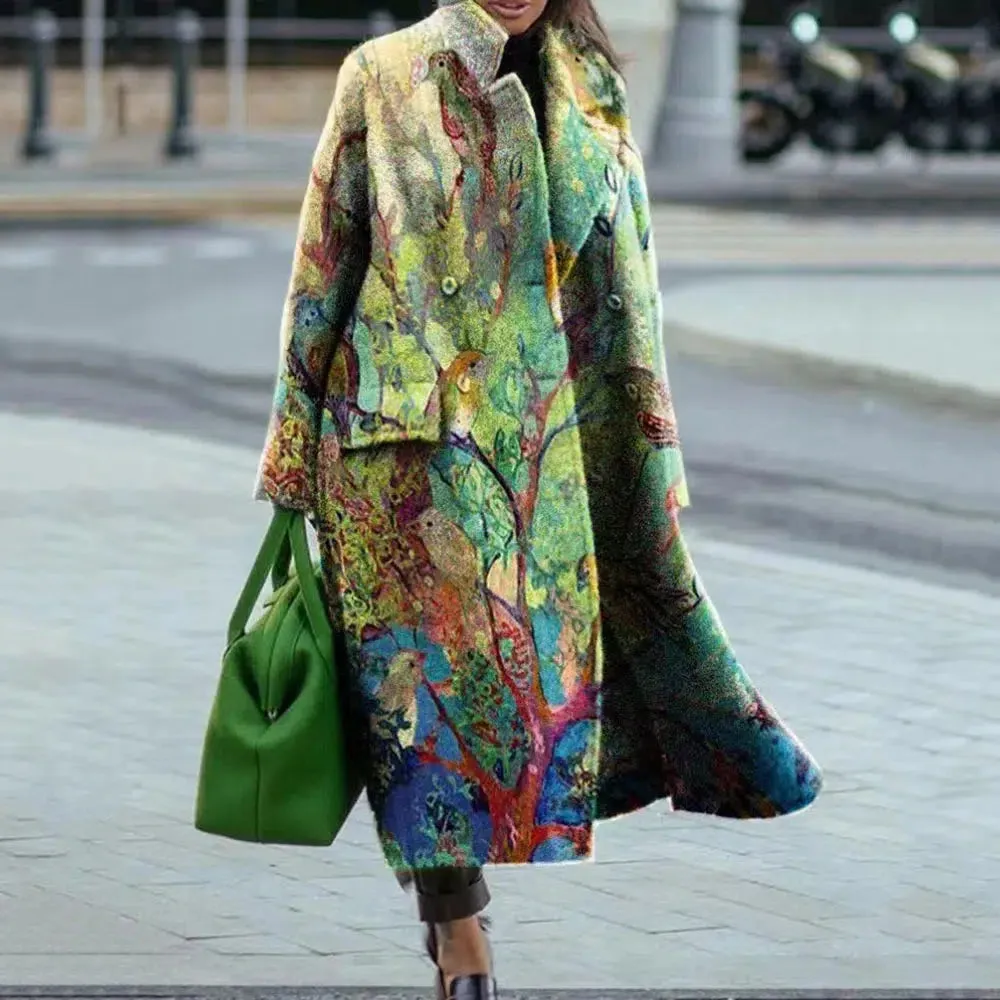 Long Sleeve Lapel Collar Trench Coat for Women