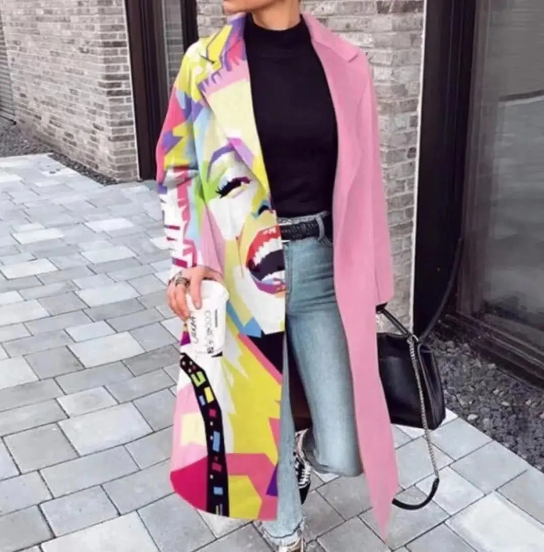 Long Sleeve Lapel Collar Trench Coat for Women