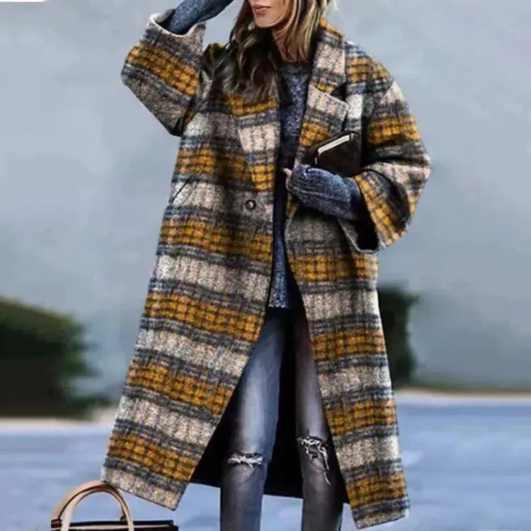 Long Sleeve Lapel Collar Trench Coat for Women