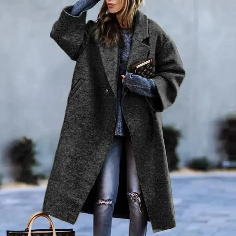 Long Sleeve Lapel Collar Trench Coat for Women