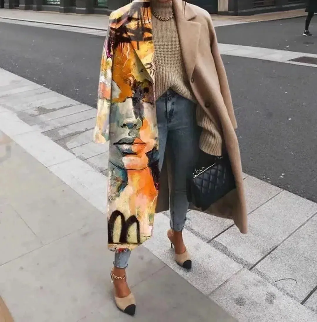 Long Sleeve Lapel Collar Trench Coat for Women