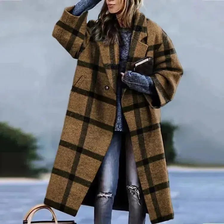 Long Sleeve Lapel Collar Trench Coat for Women