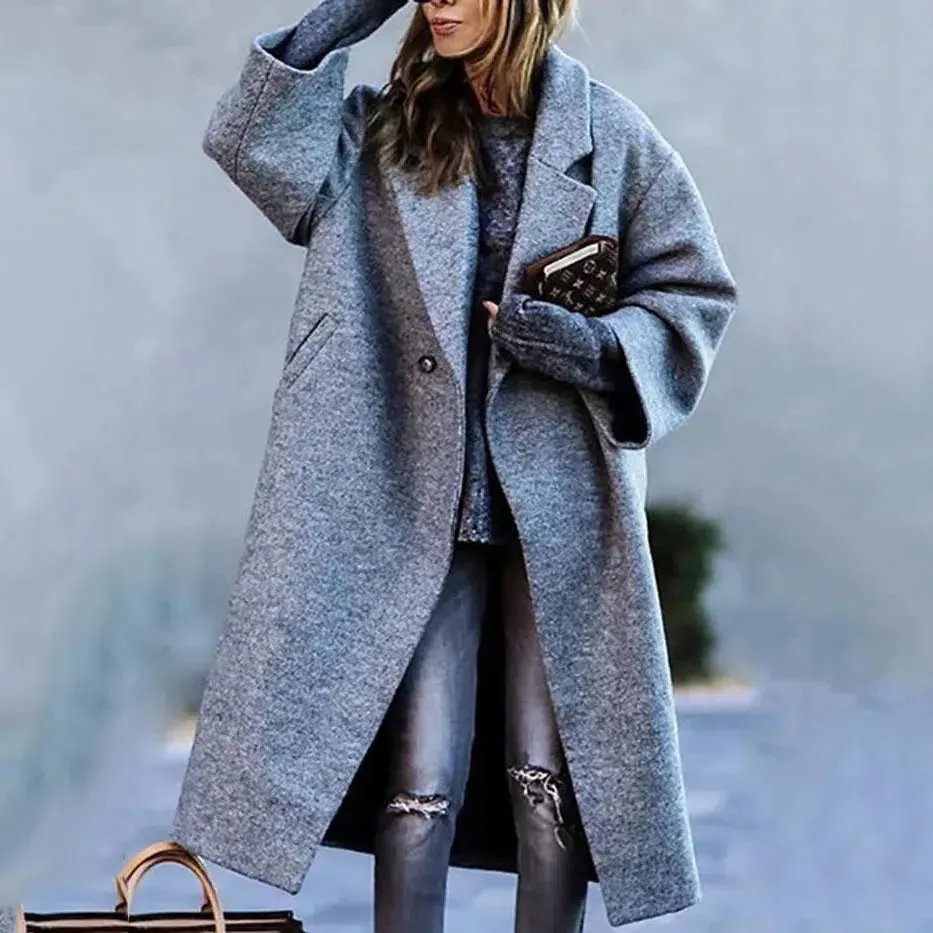 Long Sleeve Lapel Collar Trench Coat for Women