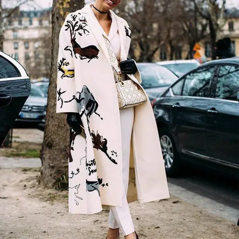 Long Sleeve Lapel Collar Trench Coat for Women