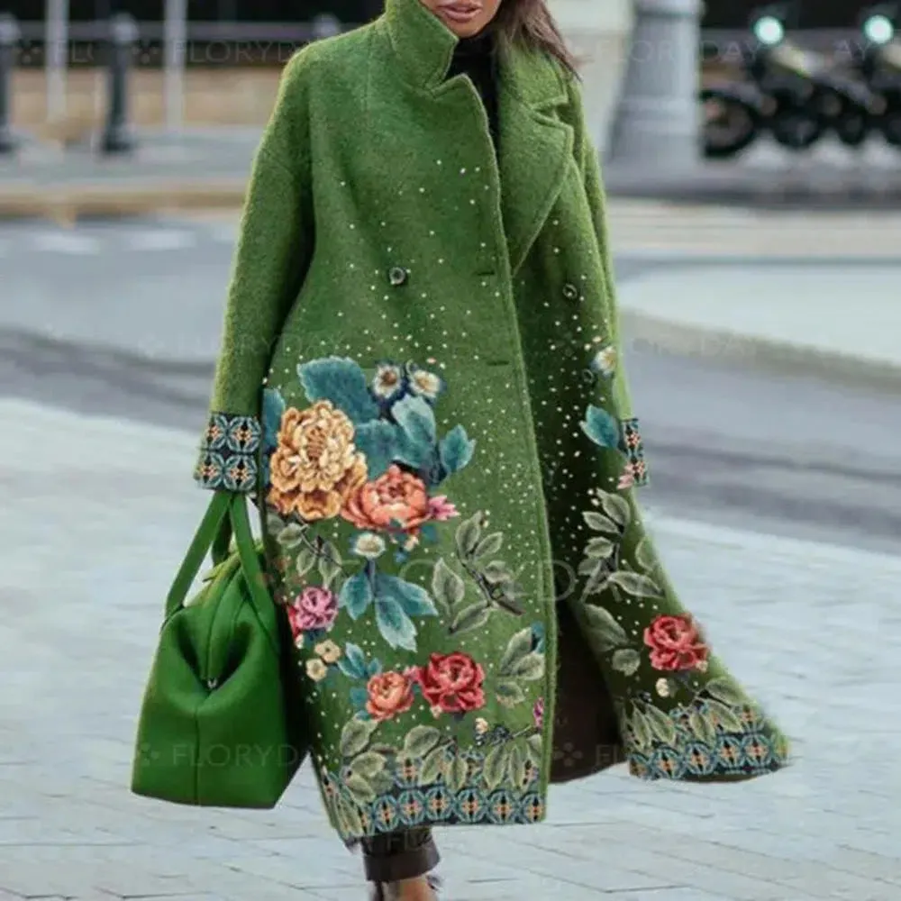 Long Sleeve Lapel Collar Trench Coat for Women