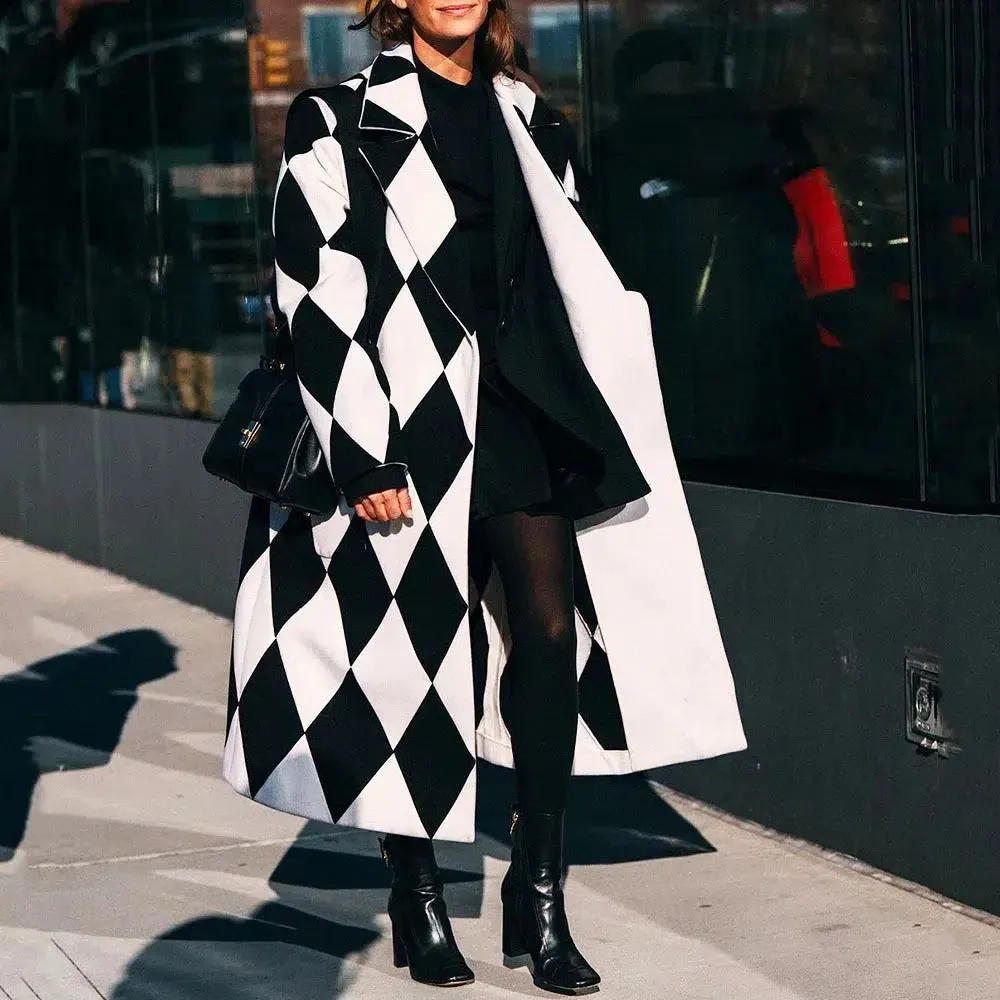 Long Sleeve Lapel Collar Trench Coat for Women