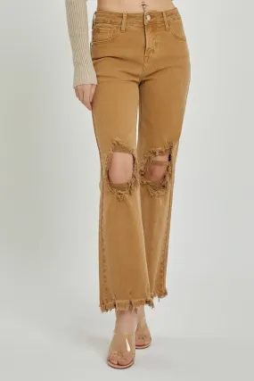 Maybelle High-Rise Distressed Straight Crop Pants