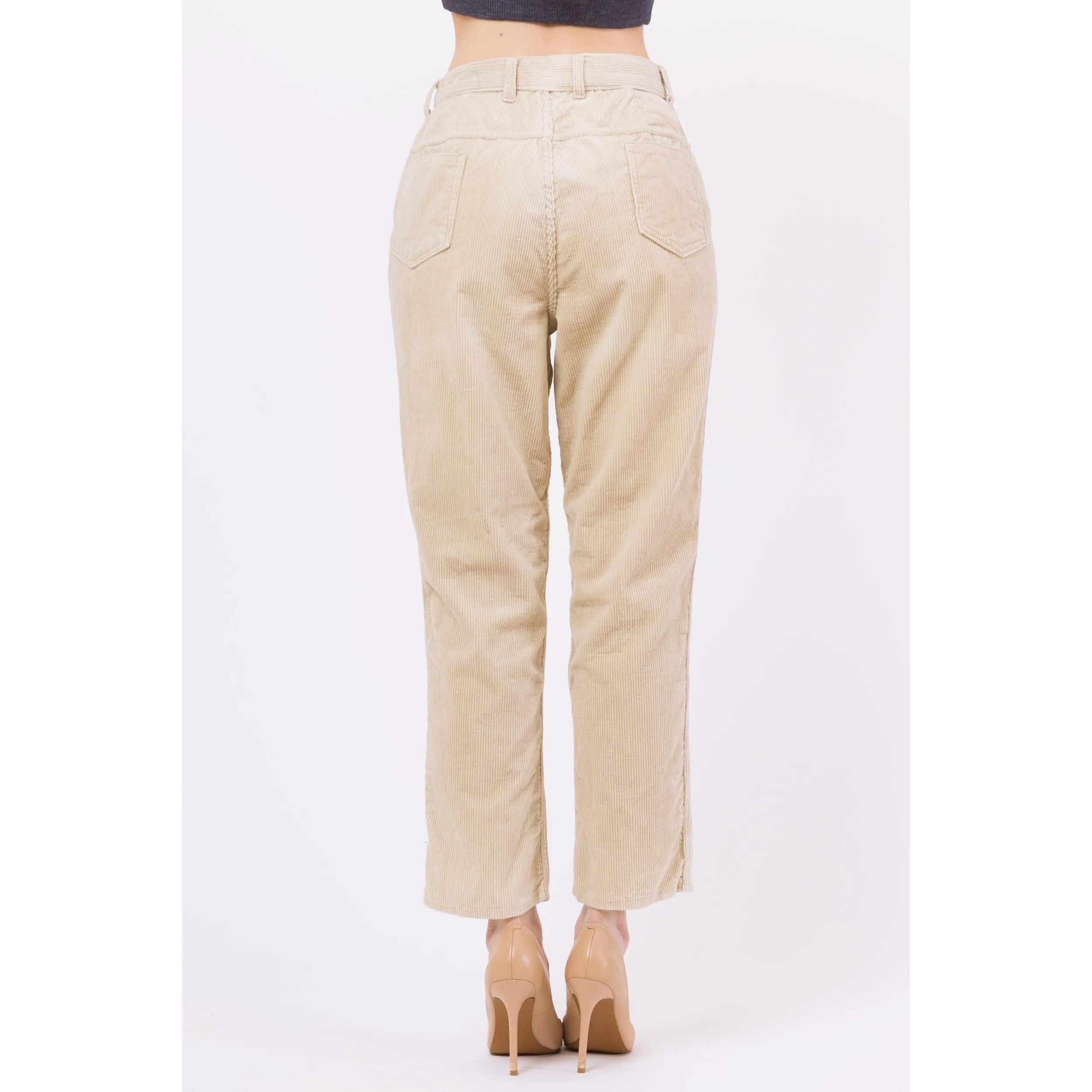 Medium 70s Minimalist Khaki Corduroy High Waisted Pants 27.5"