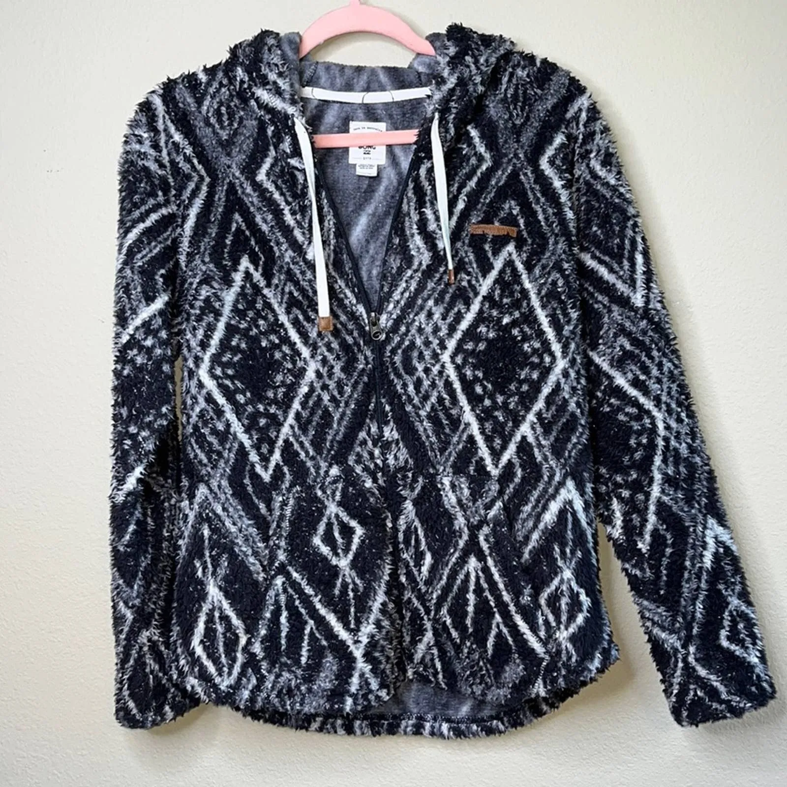 Medium Billabong Black Gray Over Head Butter Fleece Zip Up Jacket