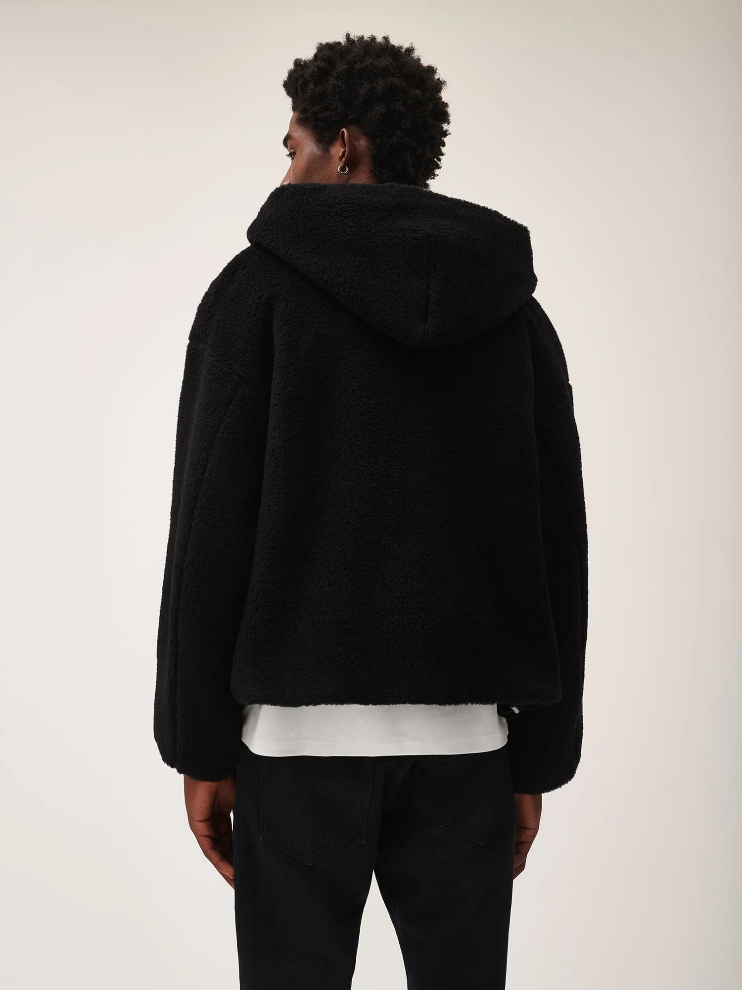 Mens Recycled Wool Fleece Reversible Bomber Jacket—black
