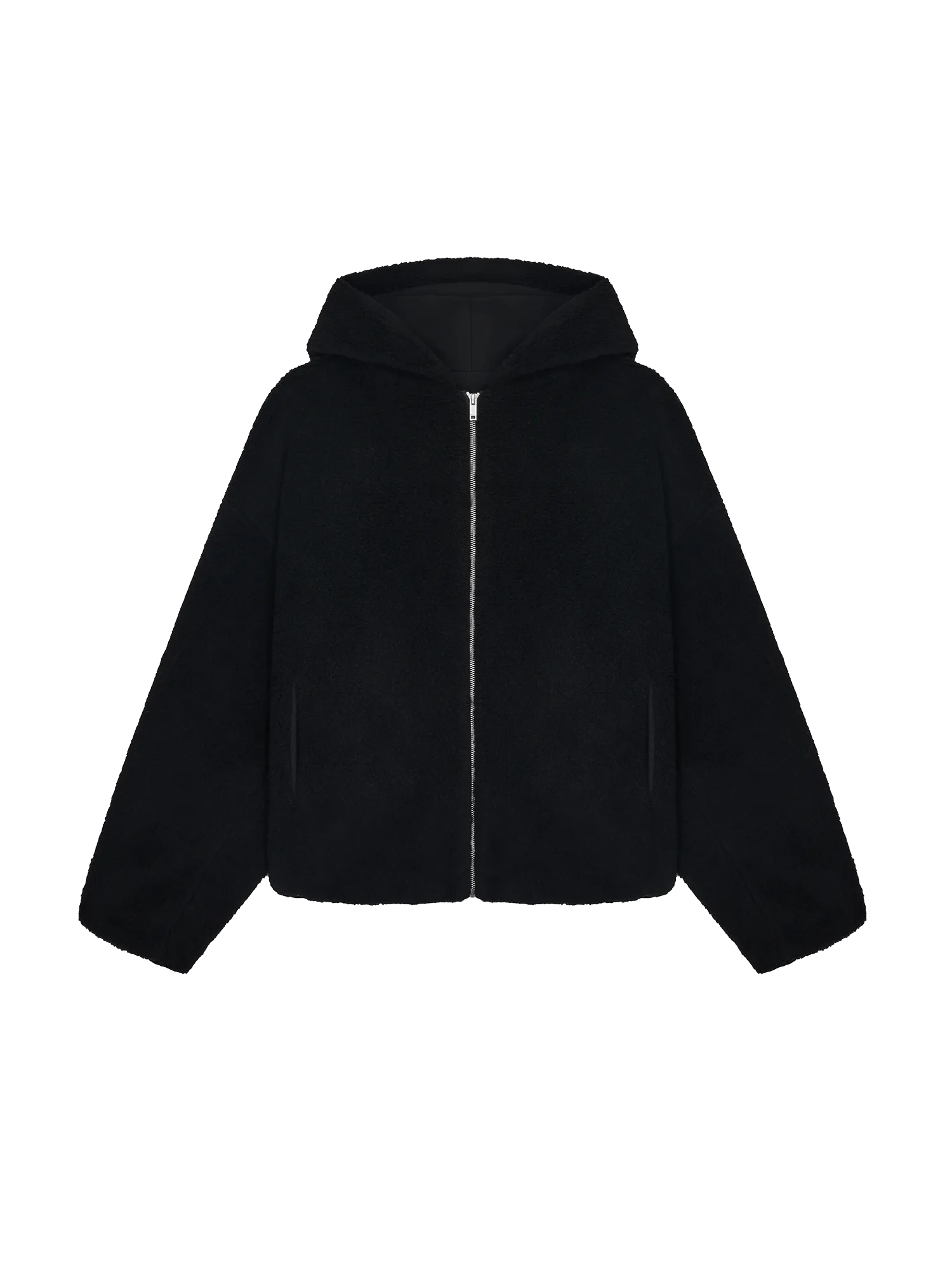 Mens Recycled Wool Fleece Reversible Bomber Jacket—black
