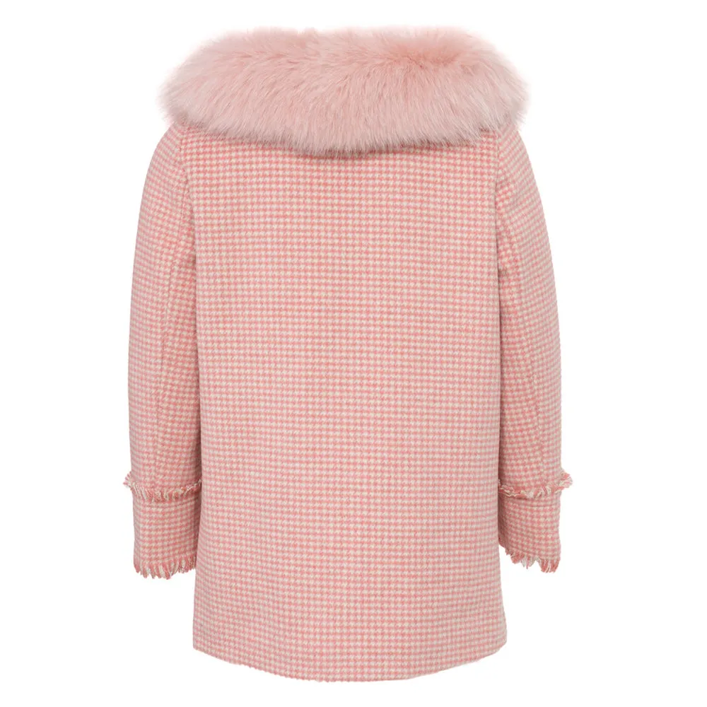 MI LOVES SIGNATURE Luxurious Wool mix kids Jacket with Removable Fox fur Collar with satin bow.