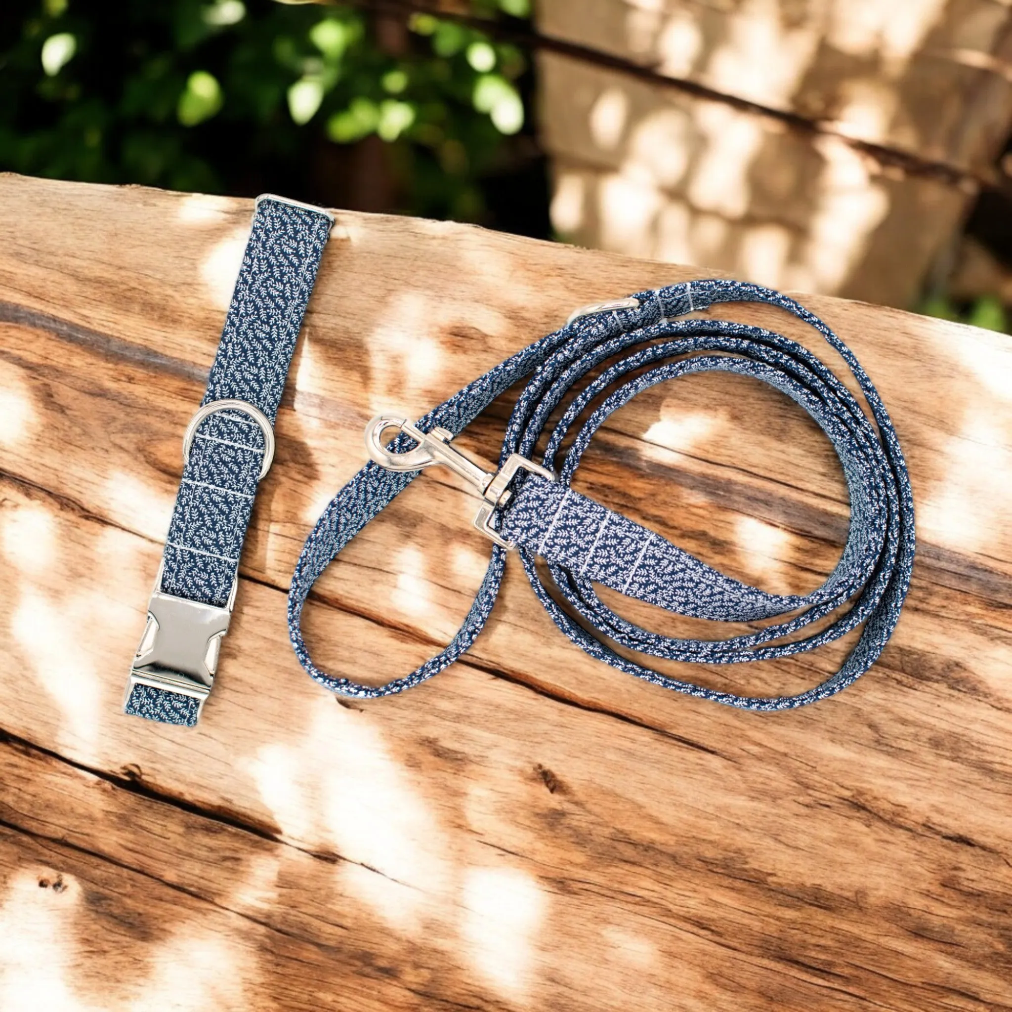 Navy Leaves | Collar and Leash Set