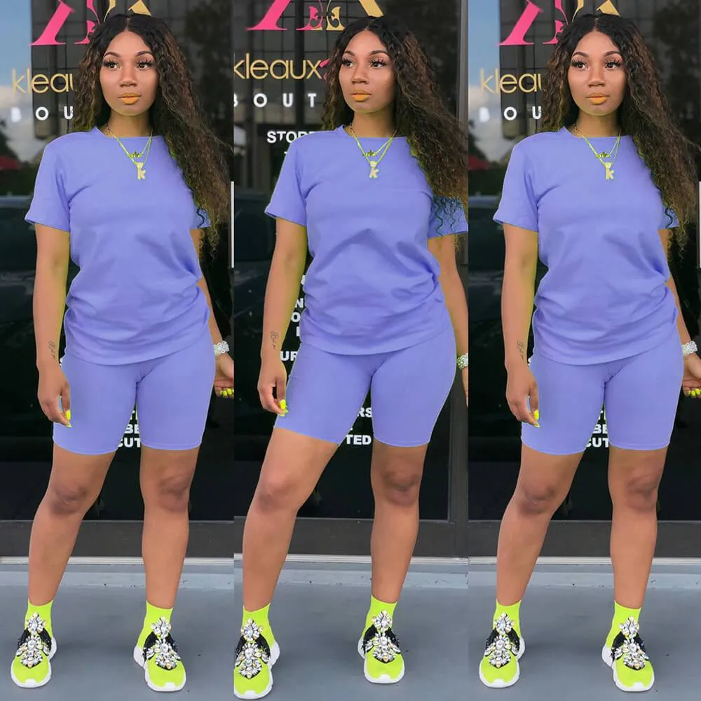 Plain Short Sleeve Blouse Short Pants Sets
