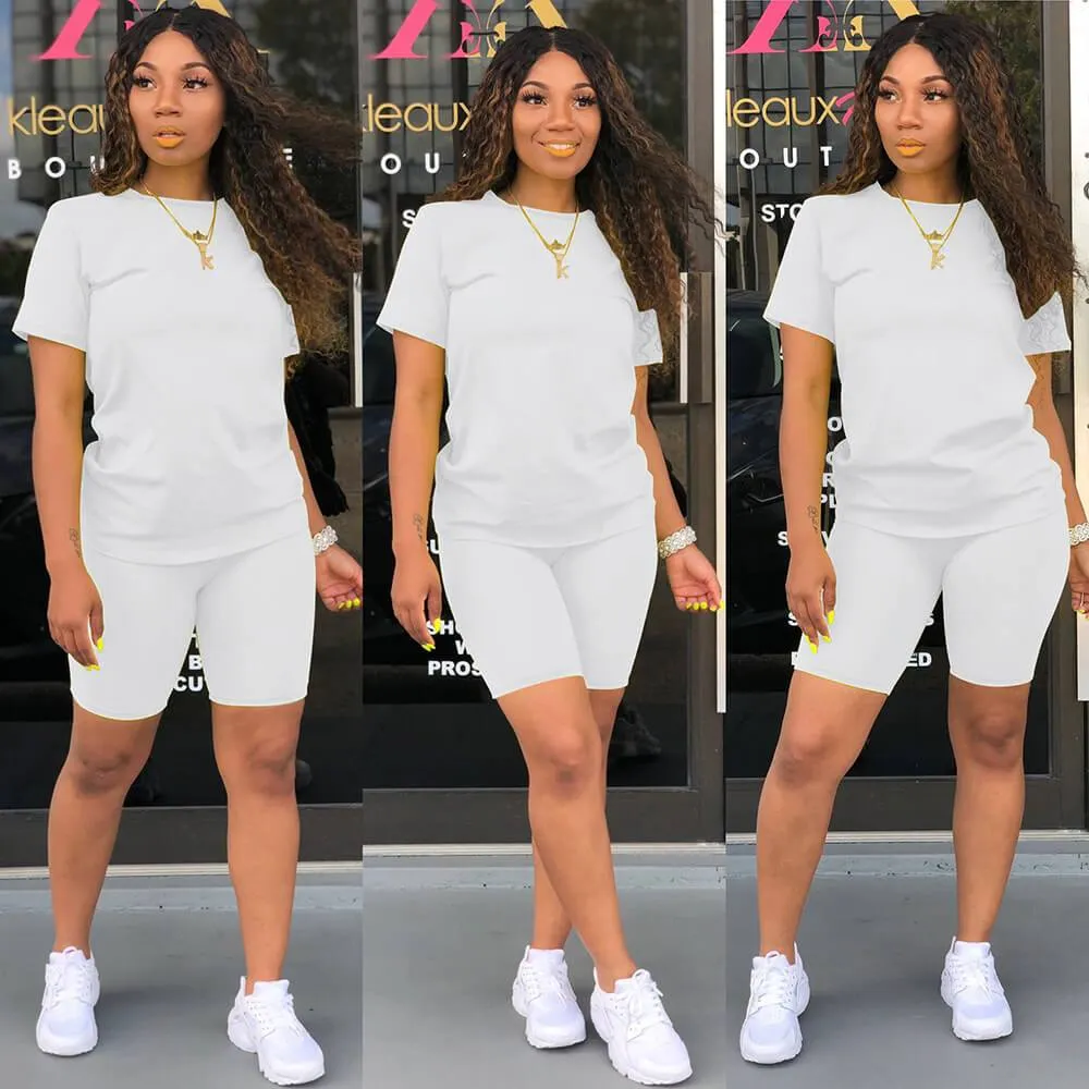 Plain Short Sleeve Blouse Short Pants Sets