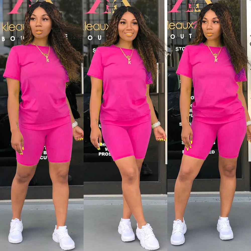 Plain Short Sleeve Blouse Short Pants Sets