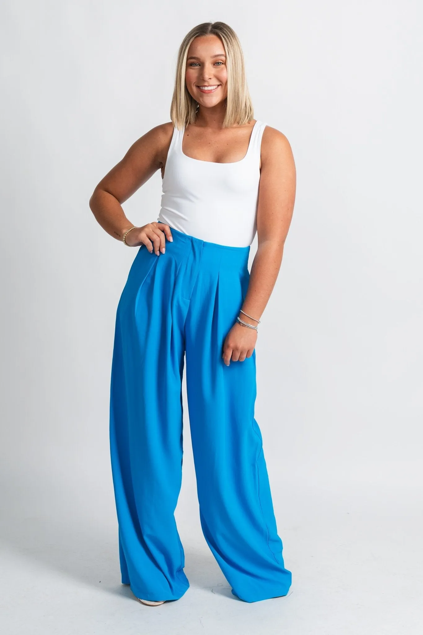 Pleated wide leg pants ocean blue